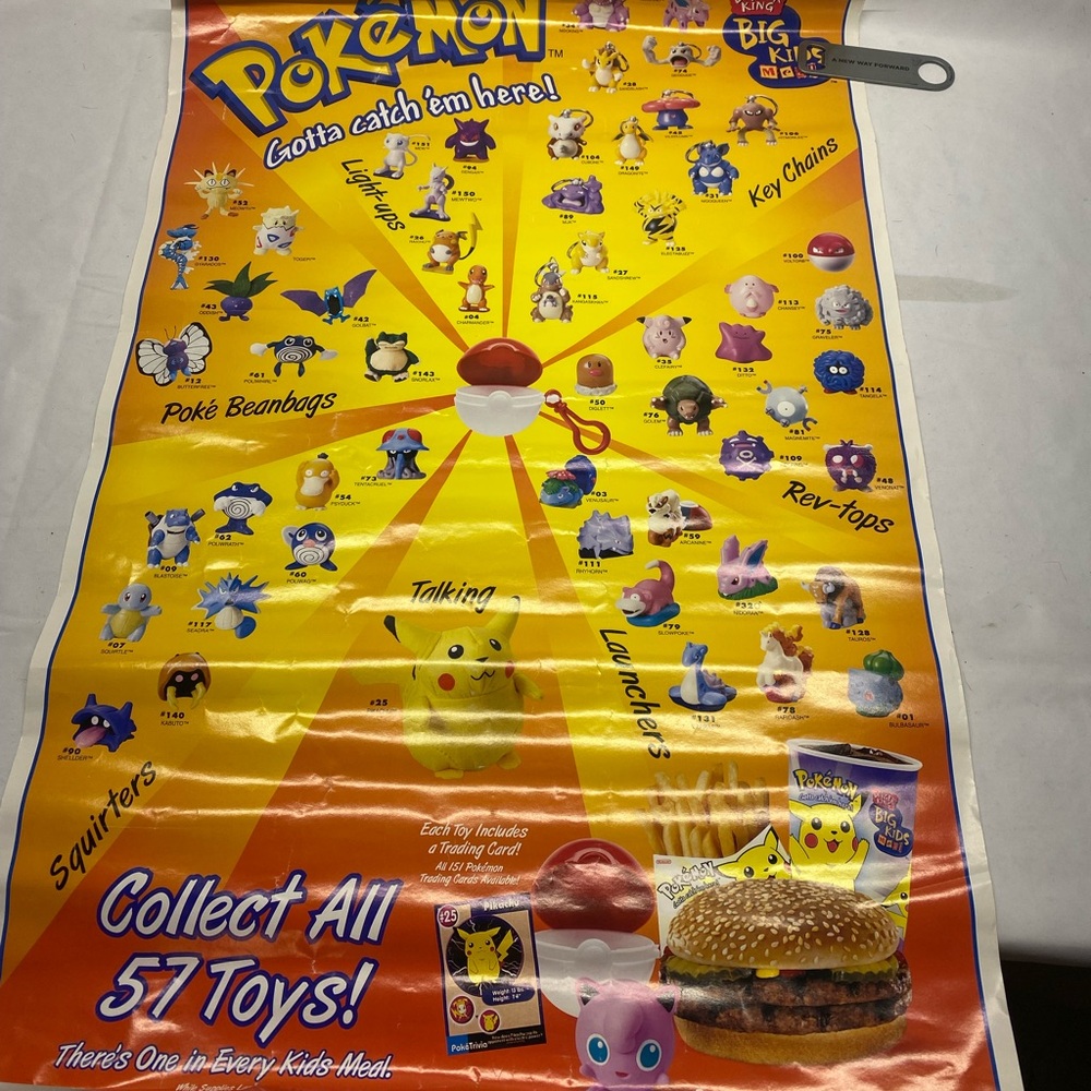 Vintage Pokemon Burger King Toy Poster 1999 22x32 Promotional Nintendo